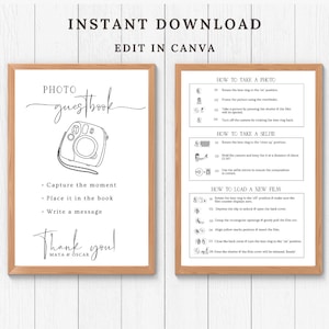 Instax Mini 12 Instructions,Polaroid Guestbook sign, Instax instruction, How to take a photo, How to load a new film, Polaroid Instruction.