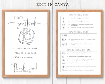 Polaroid Guestbook Sign & Instax Mini 12 Instructions (Digital Download, Editable Canva Template)