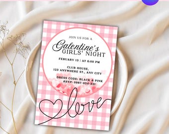 Editable Galentine's Girls Night Invitation: Bow Valentine's Party (Canva Template)