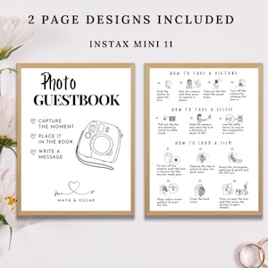 Editable Instax Mini 11 Instructions, Polaroid Guestbook sign, Instax instruction, How to take a photo, How to load a new film