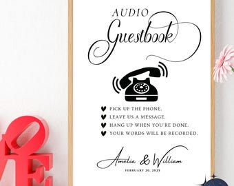 Audio Guestbook Sign: Minimalist Wedding Template (Digital Download, Editable Canva Template)