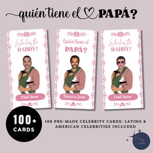 Editable Cielito Lindo Quién Tiene El Papá Baby Shower Scratch Off Game, Pink Talavera Who Has the Baby Daddy, American & Latino Celebrities