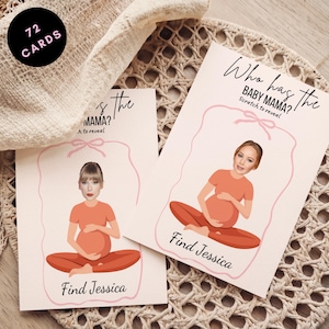 Qui a une maman, jeu de baby shower, modèle imprimable sur toile, cartes numériques modifiables de célébrités, jeu de baby shower drôle avec noeud rose