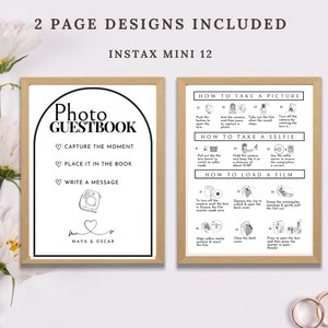 Editable Instax Mini 12 Instructions, Polaroid Guestbook sign, Instax instruction, How to take a photo, How to load a new film