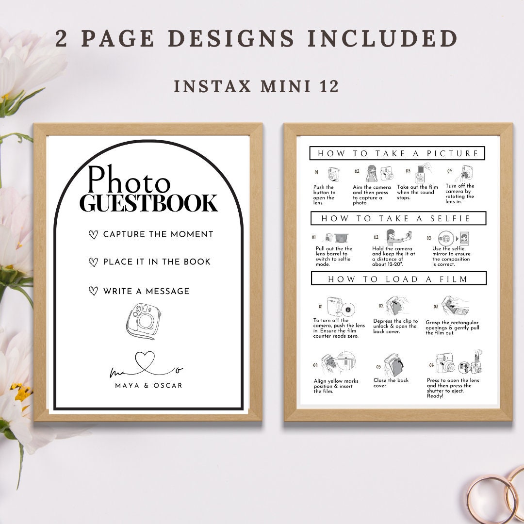 Editable Instax Mini 12 Instructions, Polaroid Guestbook Sign, Instax