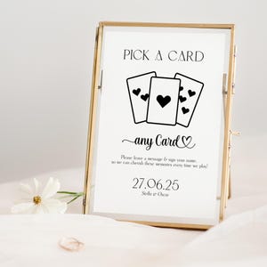 Speelkaarten gastenboek bruiloft bord, bewerkbaar speelkaart gastenboek, minimalistisch bord bruiloft speelkaart alternatief bord 3 maten
