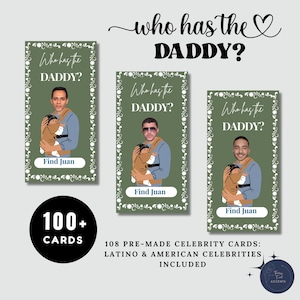 Editable Cielito Lindo Who Has the Baby Daddy Baby Shower Scratch Off Game,Quién Tiene El Papá Green Talavera, American & Latino Celebrities