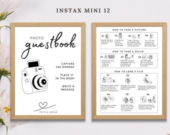 Instax Mini 12 Instructions Sign: Polaroid Guestbook (Digital Download, Editable Canva Template)