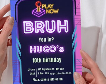 Neon Gamer Birthday Invitation: Editable Canva Template (Digital Download)