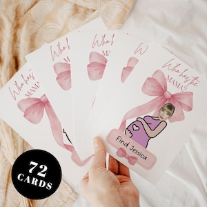 Bow Pink Who Has the Baby Mama Baby Shower Game Scratch-off Game, Baby Daddy Game Printable Template, Editable Digital Celebrity Cards