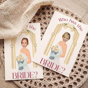Jeu à gratter Qui a la mariée, jeu de mariage numérique bricolage 72 cartes, jeu de douche nuptiale modèle modifiable sur toile, mariage blanc