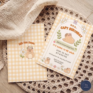 Capybara Birthday Invitation Template, Editable Capy Birthday Girl, Printable Kids Birthday Party Invitation, Cute Kawaii Capy Party Invite