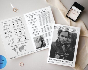 Bearbeitbare Zeitung Hochzeitsprogramm Canva Vorlage (Digitaler Download)