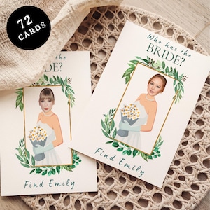 Jeu à gratter Qui a la mariée, jeu de mariage numérique bricolage 72 cartes, jeu de douche nuptiale modèle modifiable sur toile, mariage blanc