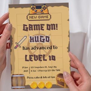 Editable Video Game Birthday Invitation: Neon Arcade Party (Digital Download, Canva Template)