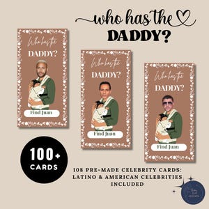Editable Cielito Lindo Quién Tiene El Papá Baby Shower Scratch Off Game,Brown Talavera Who Has the Baby Daddy, American & Latino Celebrities