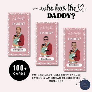 Editable Cielito Lindo Who Has the Baby Daddy Baby Shower Scratch Off Game, Quién Tiene El Papá Pink Talavera, American & Latino Celebrities