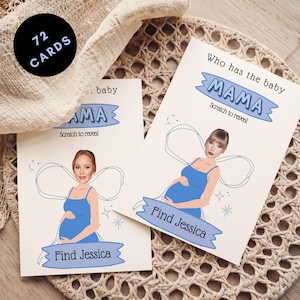 Qui a le bébé, maman, jeu de baby shower, modèle imprimable sur toile, cartes numériques modifiables de célébrités, jeu de baby shower drôle avec noeud de coquette