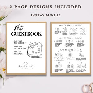 Editable Instax Mini 12 Instructions, Polaroid Guestbook sign, Instax instruction, How to take a photo, How to load a new film