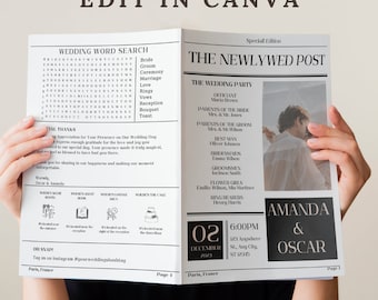Bearbeitbare Hochzeitszeitungs-Programmvorlage: Canva-Vorlage (Digitaler Download)