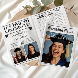 Modèle de journal de remise des diplômes 2025, fichier numérique de carte photo pour diplômés seniors sur toile, faire-part pour les diplômés seniors, fichier numérique, jeu de société pour les diplômés