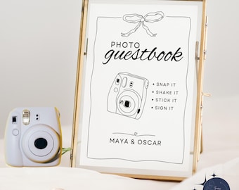 Instax Mini 12 Guestbook Sign: Photo Instructions (Digital Download, Editable Canva Template)
