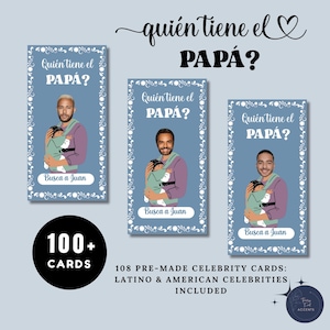 Editable Cielito Lindo Quién Tiene El Papá Baby Shower Scratch Off Game, Blue Talavera Who Has the Baby Daddy, American & Latino Celebrities
