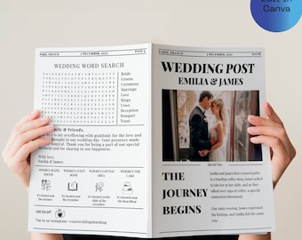 Bearbeitbare Zeitung Hochzeitsprogramm Canva Vorlage (Digitaler Download)
