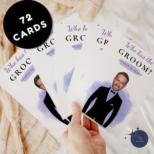 Modèle de jeu de douche nuptiale, 72 cartes qui a le marié, jeu à gratter, jeu de mariage numérique bricolage, modifiable sur toile, téléchargement immédiat