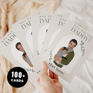 Jeu de baby shower Safari Who Has the Daddy, jeu imprimable à gratter, cartes numériques modifiables de célébrités sur toile, jeu de baby shower amusant