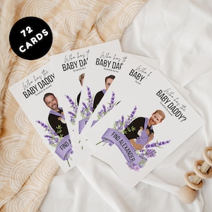 Jeu de 72 cartes modifiable Qui a le papa pour baby shower, jeu imprimable à gratter, cartes de célébrités numériques sur toile, jeu drôle de baby shower