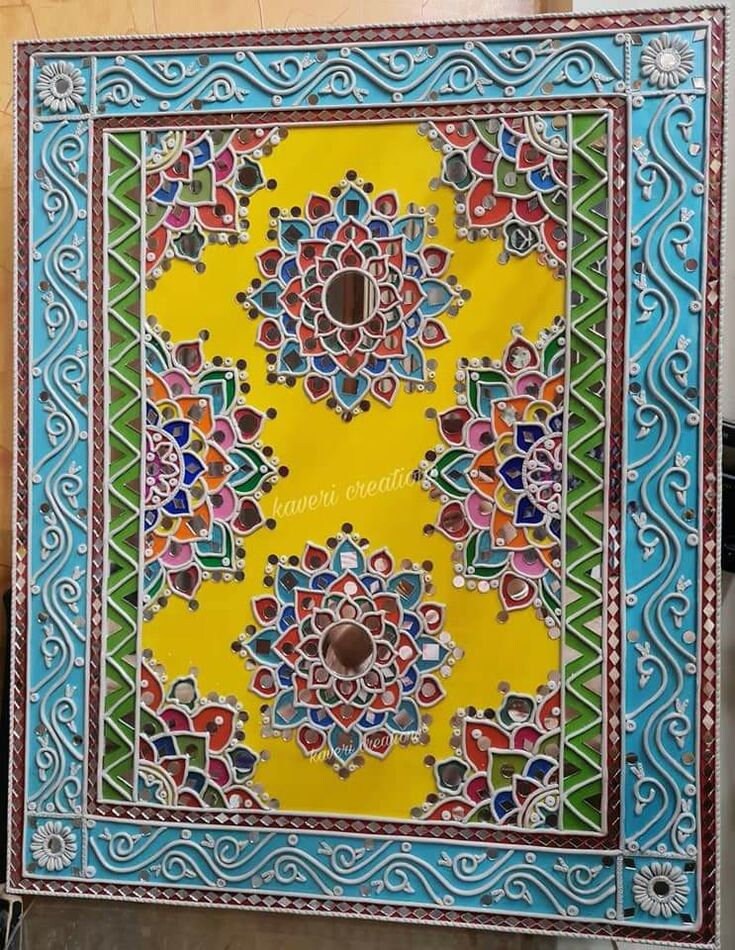 Lippan Art ,wall Decor, Flower Rangoli Lippan Wall Hanging Clay Mirror