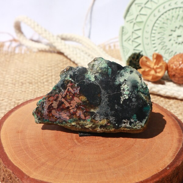 Chrysocolla Native Copper on Chalcedony / Cut and Polished / Good for Cabbing / Chalcedony Slab