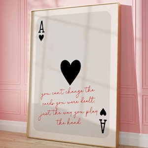 Stampa trendy dell'asso di cuori, poster di carte da gioco, estetica dell'appartamento, arte retrò alla moda, arte murale preppy, download digitale del poster di affermazione