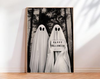 Nadruk z duchem, Upiorny, zabytkowy Halloween, Dekoracja na Halloween, Wydruk z grafiką na Halloween, Upiorna sztuka ścienna na Halloween, Wydrukowana sztuka ścienna, Pobieranie cyfrowe