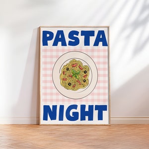 Pasta Night Print, Spaghetti Art, Pasta Lover Print, Retro Pasta wall art, Minimalistic Print, Cool Kitchen Art, Italian food Printable