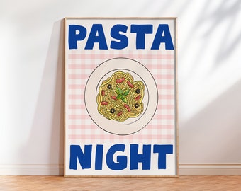 Impression de nuit de pâtes, art spaghetti, impression amateur de pâtes, art mural pâtes rétro, impression minimaliste, art de cuisine cool, cuisine italienne imprimable
