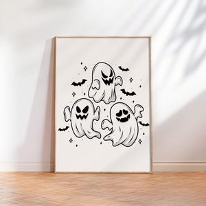 かわいいゴーストの印刷可能な壁アート、ハロウィーンのアートプリント、ハロウィーンの壁の装飾、トレンディなハロウィーンの壁アート、不気味な季節のポスター、デジタルダウンロード