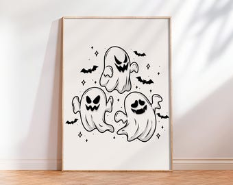 Cute Ghost Printable Wall Art, Halloween Art Print, Halloween Wall Decor Trendy Halloween Wall Art, Spooky Season Poster, Digital Download