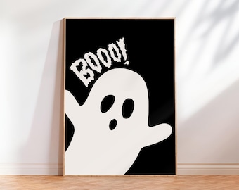 Boo Ghost Print, Ghosts Art Print, Halloween Art Print, Decoração Vintage de Halloween, Arte de Parede de Fantasma Assustador, Arte de Parede para Imprimir, Download Digital