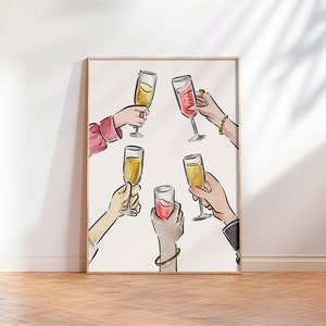 Bar Cart Print, Cheers Print, Bar Cart Decor, Cocktail Art Print, Retro Kitchen Wall Art, Bar Cart Art, Trendy Wall Art Drinks Print Digital