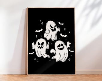 Impressão de arte de fantasmas, impressão de arte de Halloween, impressão digital de fantasma fofo de Halloween, fantasma assustador de Halloween, arte de decoração de parede de Halloween para download digital