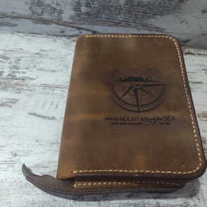 Handmade Full Grain Leather Book Cover with Zipper