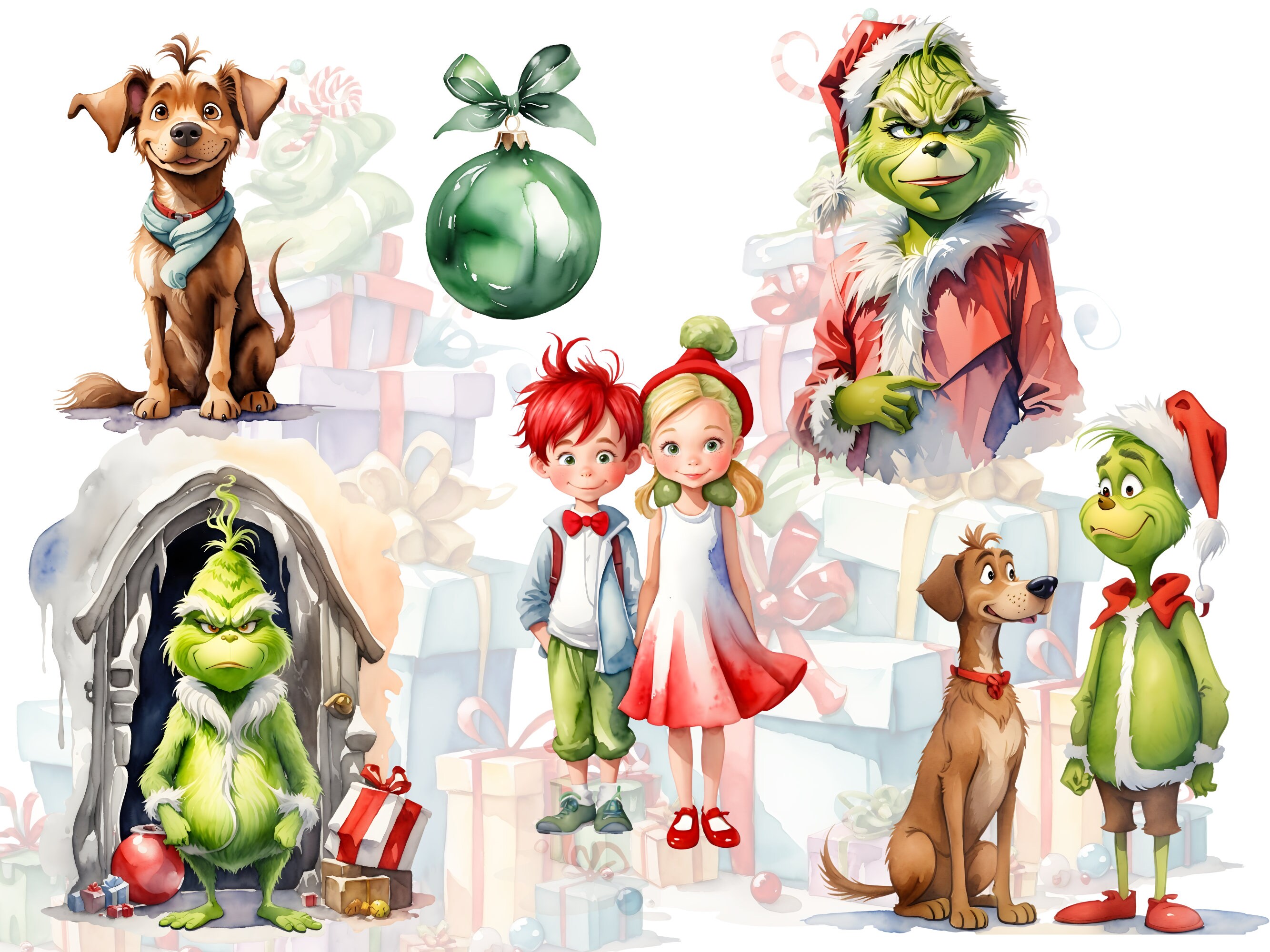 The Grinch Watercolor Clipart Full Watercolor Clipart Set Etsy UK