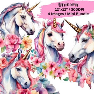 Clipart de acuarela de unicornio, PNG, alta resolución, descarga digital, dibujos animados lindos, uso comercial, imágenes prediseñadas de cuento de hadas, imágenes prediseñadas de fantasía