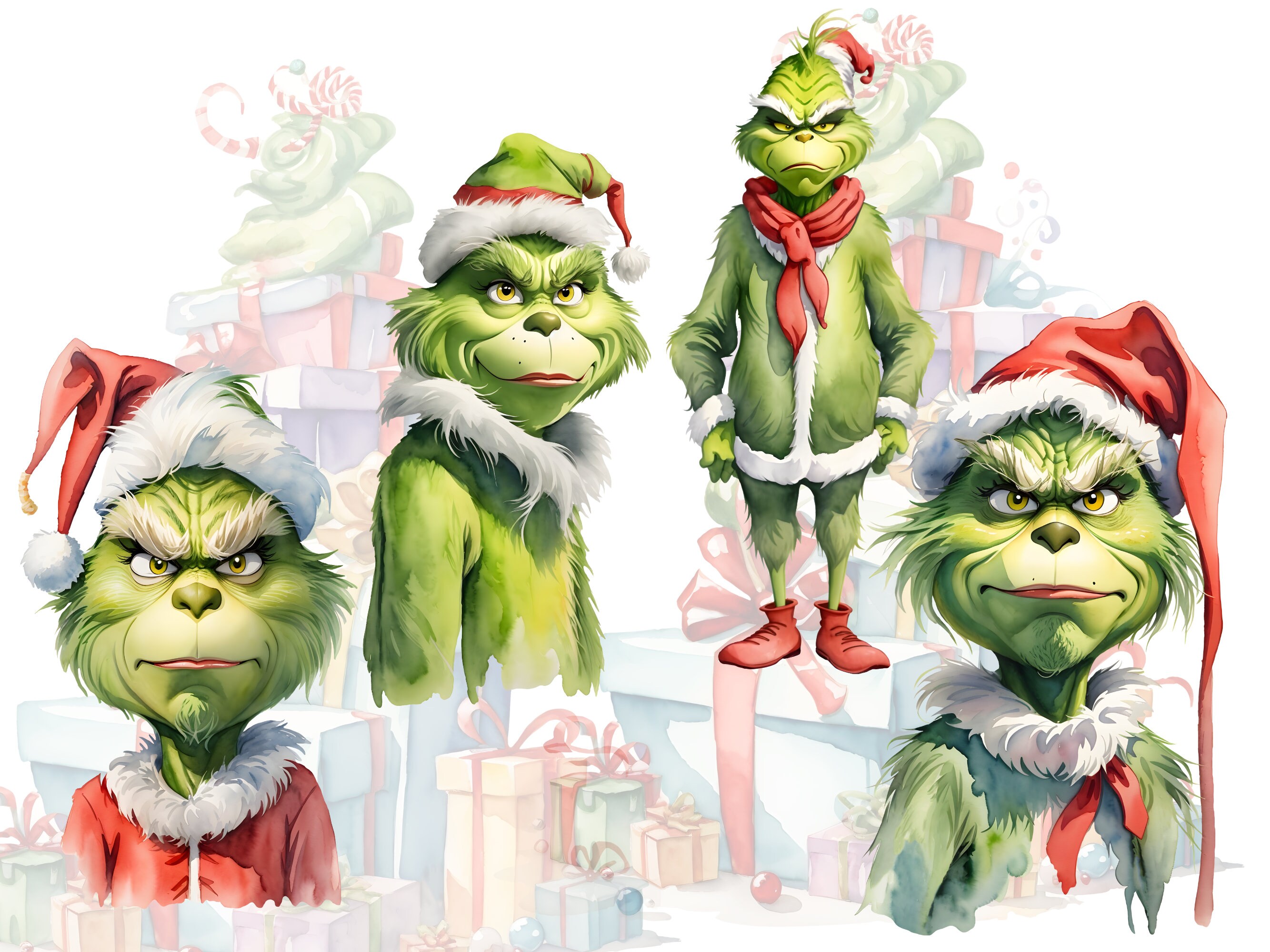 The Grinch Watercolor Clipart Full Watercolor Clipart Set Etsy UK