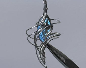 Silver plated Labradorite wire wrap pendant