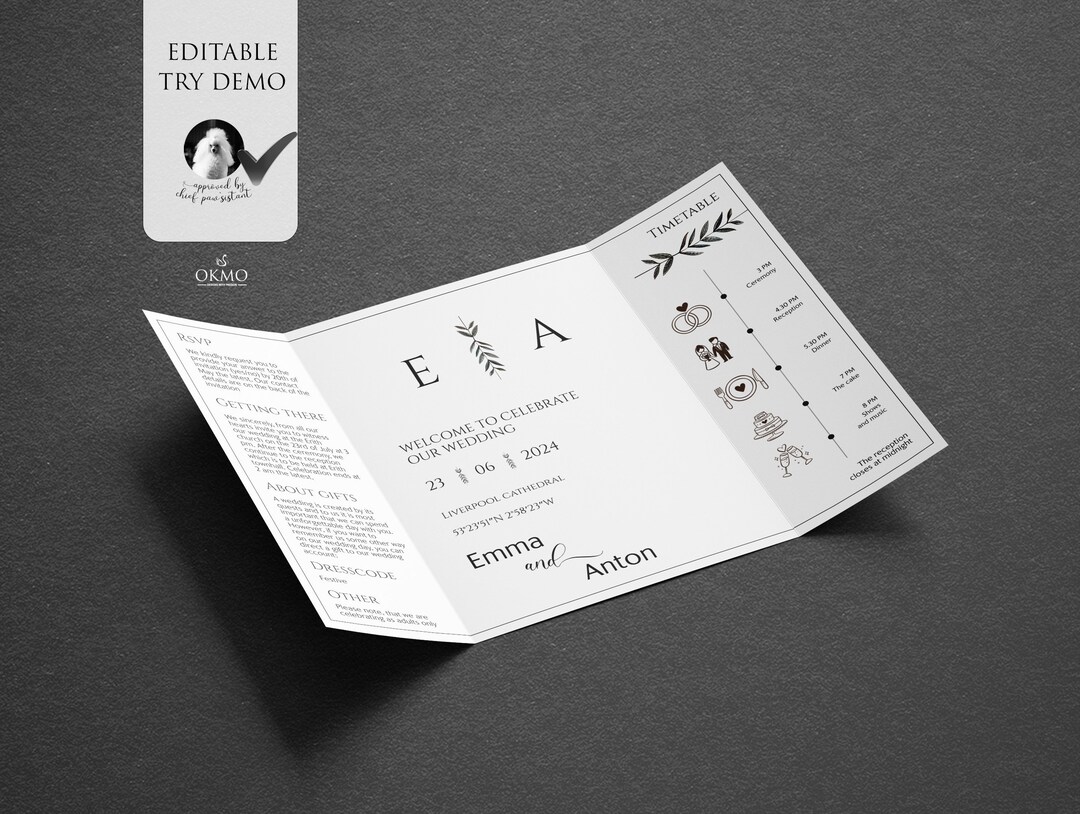 Wedding Gatefold Invitation Template Editable and Printable Etsy