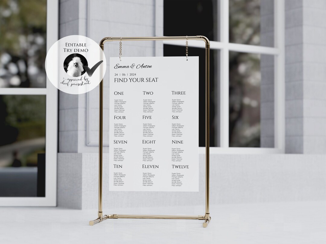 Seating Chart Sign Template Minimalistic Wedding Decor - Etsy