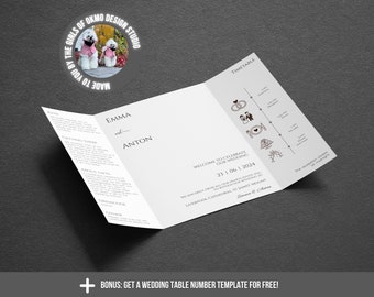 Gatefold Invitation Template, Minimalistic Wedding Printable, Editable Trifold Invite, Infographic Program Timeline, Instant Download Mi1